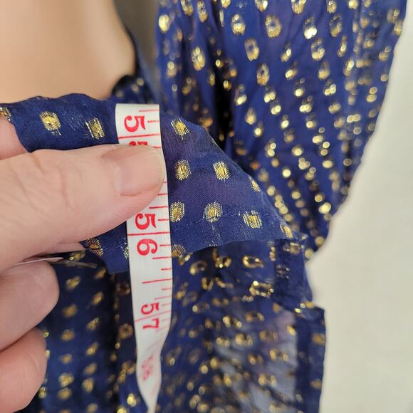 Delfi Collective Cerise navy blue metallic gold polka dot silk dress medium - Picture 15 of 15